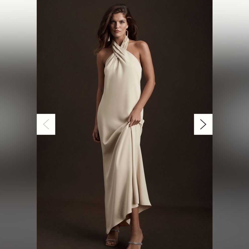 BHLDN Ruby Twist Halter Satin Gown - Champagne Size 6